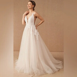 Hayley Paige for Bhldn Topanga bridal wedding gown tulle nude white size 14